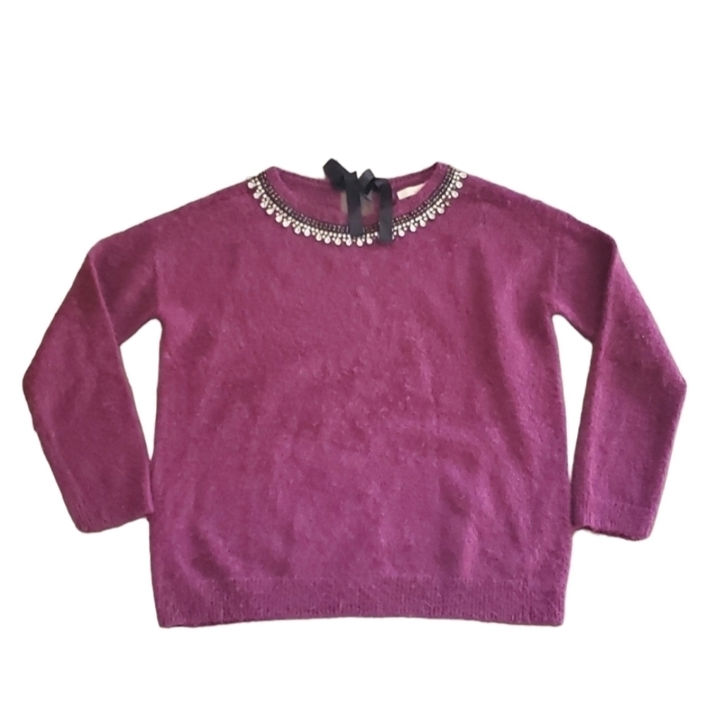 Hinge Womens Wool Blend Rhinestone Neck Sweater sz S